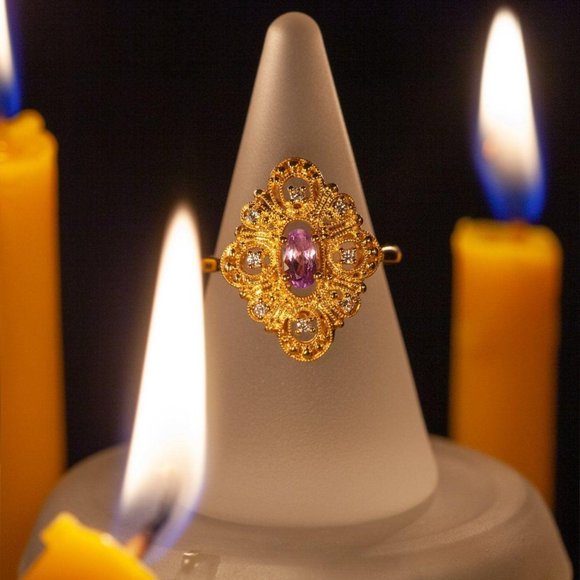 Natural Alexandrite Diamond 18k Yellow Gold Ring - Picture 4 of 6